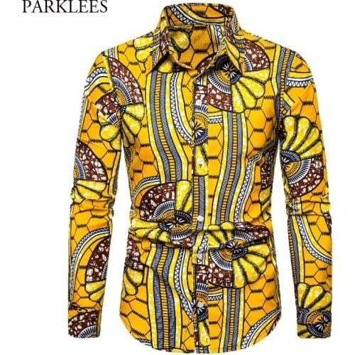 African Wax Print Dress Shirt Men 2019 Fashion Long Sleeve Streetwear African Shirts Mens Bazin Riche Tribal Ethnic Clothing 3XL