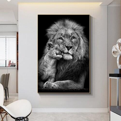 African Wild Animals Lions Family Canvas Painting on The Wall Art Posters and Prints Black Pictures for Living Room Home Decor
