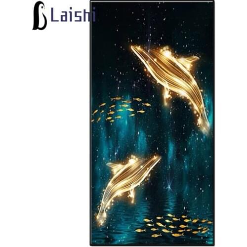 5D Diy Light luxury Nordic decoration, golden whale Diamond Painting Full Round Square Drill Rhinestone Mosaic Home Decoration