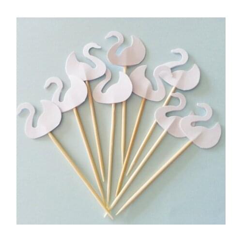 White SWAN cupcake toppers Wedding Food Picks Bridal shower Bachelorette cocktail tea party muffin decorations
