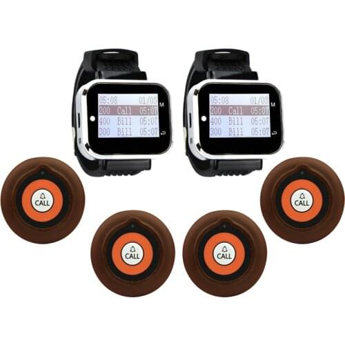 Fast Food Restaurant Pager Wireless Waiter System 2 Watches Receiver + 4 Single Key Buttons Transmitter