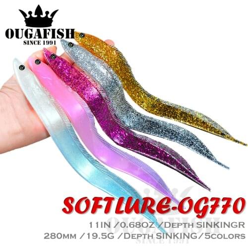 Big Soft Fishing Lure 5pcs Accessories Artificial Bait Silicone Fake Bait 28cm 19.5g Winter Fishing Tackle For Pike Carp Sea