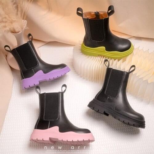 Children Boys Girls Boots Black Beige Soft Microfiber Leather Side Zipper Non-Slip Ankle Kids Martin Shoes Toddler Girl Boots P0