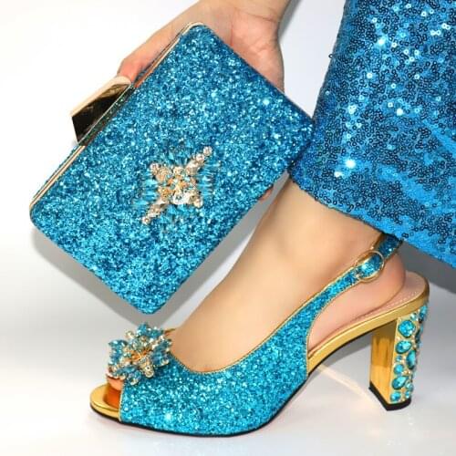 Doershow best price Italian Shoes And Bag Sets For Evening Party With Stones Italian Leather Handbags Match Bags!HIM1-6