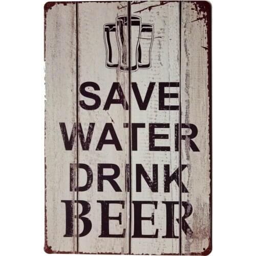ERLOOD Save Water Drink Beer Tin Signs Vintage Retro Wall Plaque Retro Metal Bar Pub Poster 12 X 8