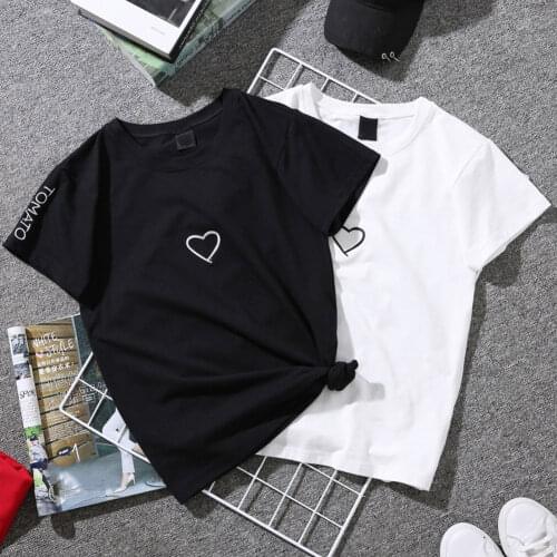 Hot Women Short Sleeve T Shirt Letters Embroidery Round Neck Casual Summer Tops Tee DO2