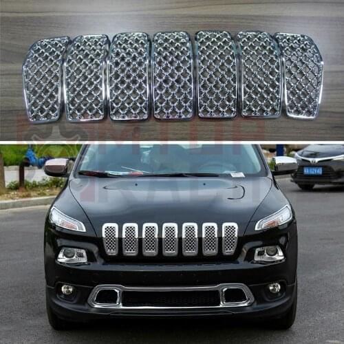 Chrome Front Center Grille Mesh Bumper Grid Inserts For Jeep Cherokee 2015 2016 2017 2018 Silver