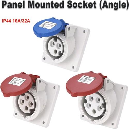 IP44 16A/32A/63A Waterproof Industrial Socket,220/380V 3 Pole 4 Pole 5 Pole,Waterproof Panel Mounted Socket Angel 45