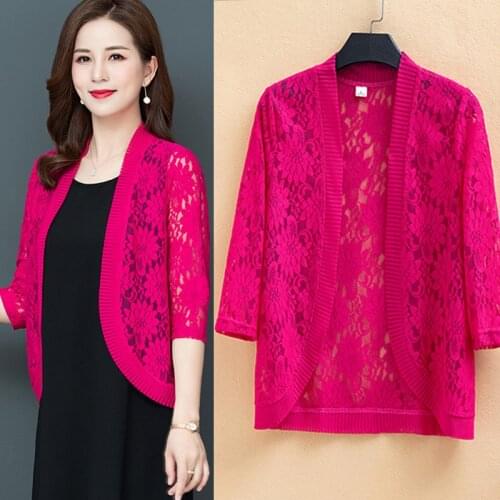 Hot Sexy Lace Knit Cardigan Sweater Women Thin Wild Shawl Coat Summer Sunscreen Shirt Air Conditioning Shirt Plus Size 5XL Y385