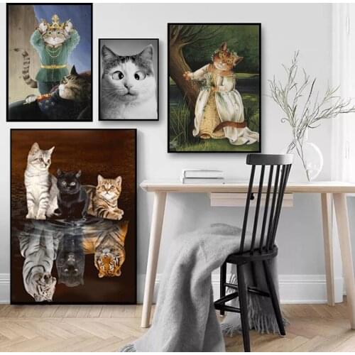 Funny Cute Cat Canvas Painting Animal Big Eyes Kitty Poster and Prints Black and White Pictures for Kids Room Home Decor Cuadros
