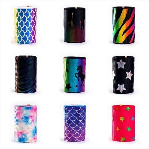 Grosgrain Ribbon 2 Yards 75mm Gold Foil Heat Transfer Print for DIY Hair Bow Sewing Materials Gift