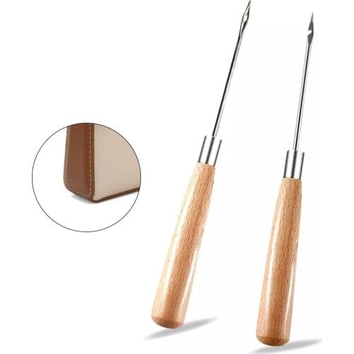LMDZ 2 PCS Awl, Leather Sewing Awl with Wood Handle, Hollow, Speedy Stitcher Sewing Awl for DIY Leather Sewing & Stitching