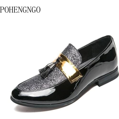 2021 Hot Sale Men Flat Black Golden Formal Patchwork Wedding Shoes PU Leather Casual Men Oxford Shoes Slip-on Man Dress Shoes