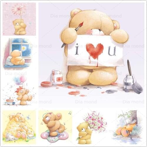 Forever Friends 5D Diy Diamond Painting Cartoon Animals Full Drill Embroidery Cross Stitch Bear Toy Mosaic Decor Wall Sticker