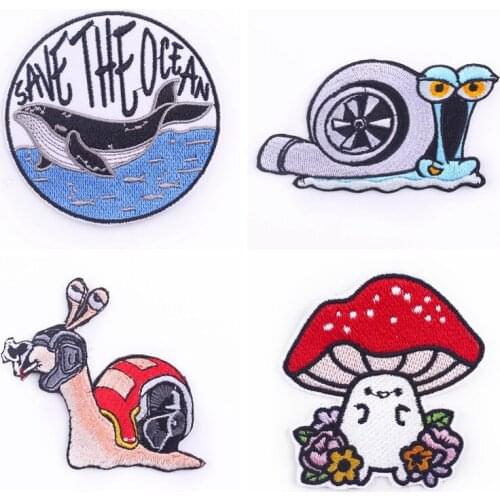 Cartoon Snails Whale Patch For Clothing Iron On Embroidered Patches For Clothes Appliques Stickers For T-shirt Mushroom Patch
