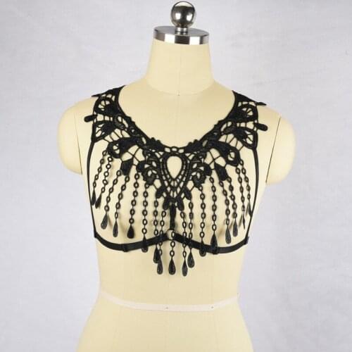 2017 New Custom Mesh Tassel retro gorgeous Body Cage Harness Bra Top WINDOW CAGE Rock Pub Girl suspenders lingerie Black