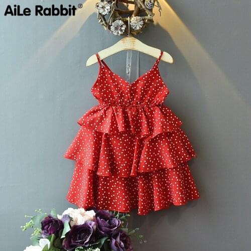 2019 New Summer Dress For Girls Childrens Wear Wave Point Sling Dress Cake Dress Wedding Princess Платья