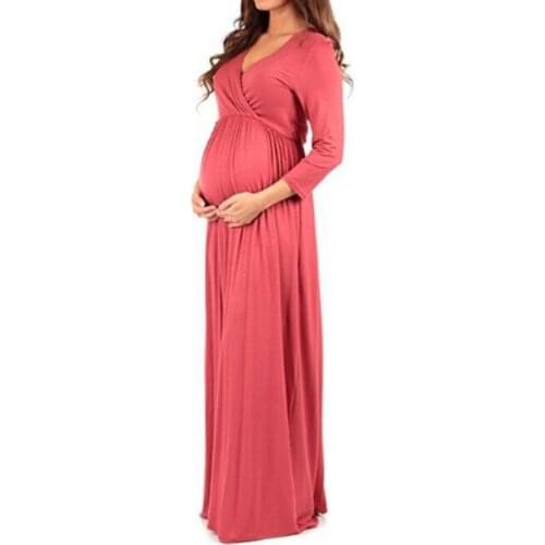 V-Neck Gown Stretchy Maternity Dress Long Maternity Photography Props Pregnancy Dress Photography Pregnancy Clothes Dress 2019