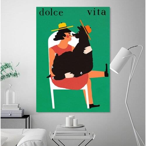 Dolce Vita Original Polish Poster Lady with Dog Picture Wall Art Canvas Painting and Printmaking Living Room Nordic Home Decor
