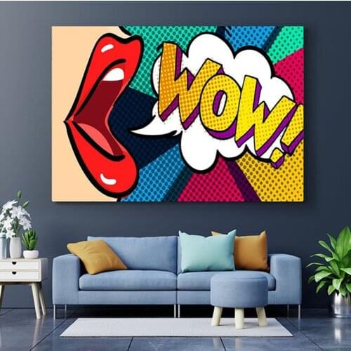 Pop Art Wall Art Comic Woman WOW Omg Shock Comic Style Canvas Print Decor Woman Wall Art Lip Wall Decor POP ART Print Art Gift