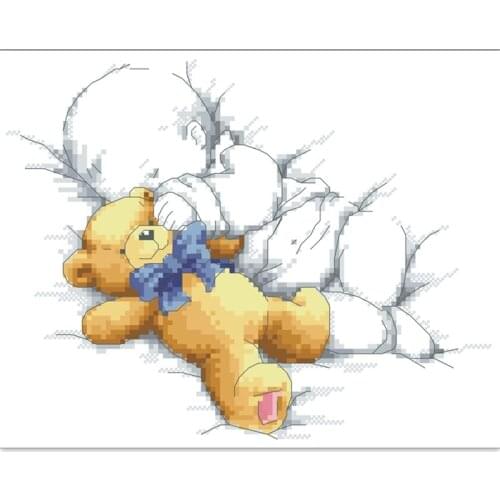 The baby asleep (2) cross stitch package kids bear people 18ct 14ct 11ct cloth cotton thread embroidery