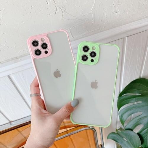 Transparent Candy Color Shockproof Phone Case For iPhone 12 Pro Max Mini 11 Pro XR XS Max X 7 8 Plus Cute Clear Soft Back Cover