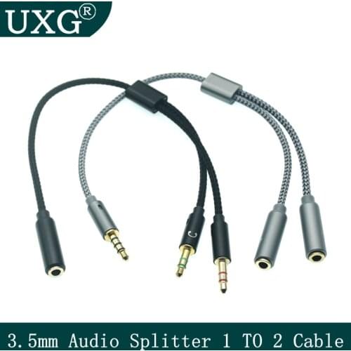 Headphone Splitter for Computer 3.5mm Female to 2 Dual 3.5mm Male Mic AUX Audio Y Splitter Cable Headset to PC Adapter 25CM