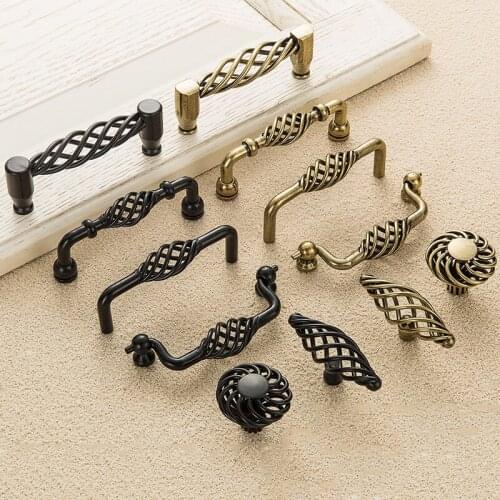 Furniture Cabinet Door Handle Hollow Vintage Birdcage Black Bronze Kitchen Cupboard Wardrobe Drawer Dresser Closet Pull Knob