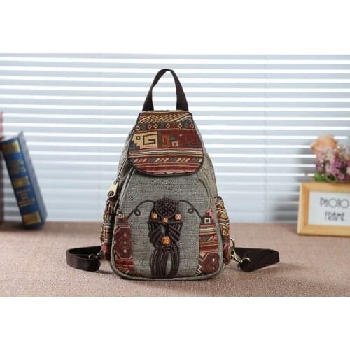 2022 Luxury National Embroidery Desgin Women Backpack Durable Fabric Linen Travel Backpack Pretty Style Girls Lovely Backpack