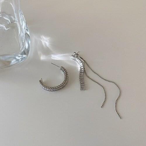 U-Magical Stylish Asymmetric Cubic Zircon Long Tassel Dangle Earring for Women Gold Silver Color Metal C Shape Earring Jewelry