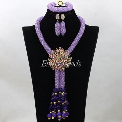 Fabulous Quality Bridal Necklace Set Nigerian Wedding African Crystal Lilac Necklace Bracelet Earrings Sets Handmade ALJ168