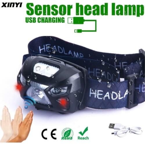 Led headlamp Powerfull Built-in battery Rechargeable LED Headlight Body Motion Sensor Head Flashlight Camping Torch Light Lamp