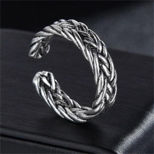Gothic Punk Twist Weaving Rings for Men Women Jewely Antique Silvery Opening Exaggerated Adjustable Rings Anillo Hombre Bijoux