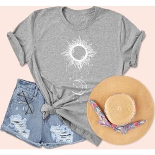 Plus Size 5XL Gray Sun Print O-neck Womens T-shirt 2020 Fashion New Casual Tees Tops Wild Womens Top Funny Tshirts Clothes