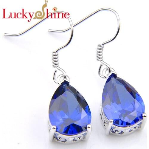 LuckyShine Delicate Women Drop Earrings Blue Zircon Gems Sliver Earrings Wedding Party Earrings Holiday gift