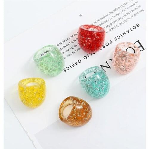 2021 New Trendy Colourful Transparent Resin Acrylic Ring For Women Korean Creative Geometric Round Irregular Rings Jewelry