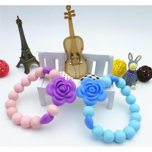 1Pc Rose Flower Bead Bracelets Baby Teethers Teeth Training Teether Baby Boy Girl Food Grade Silicone Teethers Chain Toys