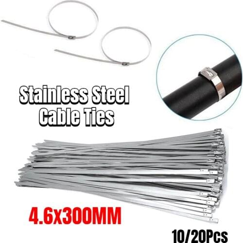 304 Stainless Steel Cable Ties 4.6mm Heavy Duty Self-Locking Cable Zip Tie Multi-Purpose Metal Exhaust Wrap Locking Ties 10Pcs