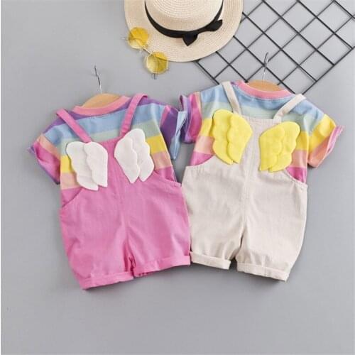2019 Summer Infant Baby Girl Clothes For Newborn Girls Short Sleeve T-shirts Strap Pants 2Pcs Baby Girl Outfits Kids Sport Suits