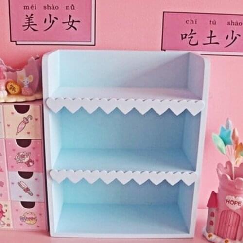 3 floor Pink Girl Nordic Wooden Cabinet cute desktop action figure Storage rack cosmetic brush organizer home bedroom decoration