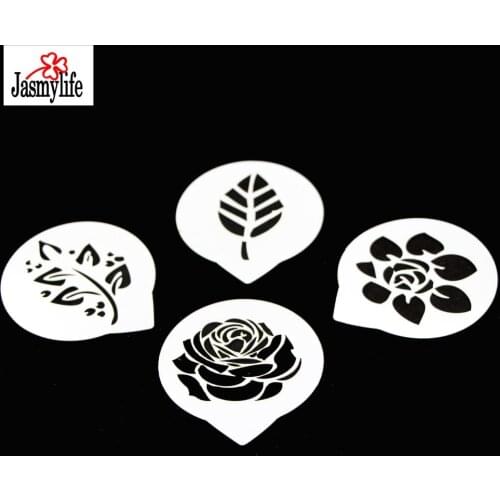 Cupcake Cookie Decoration Small 4PCS Fondant Decorating Cake Stencil Flowers Rose Leaf Template Mold Baking Tools For Cakes