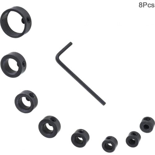 8pcs/set 3-16mm High-carbon Steel Woodworking Drill Bit Depth Stop Collars Locating Ring Hex Wrench Fixing Depth of Drill Hole