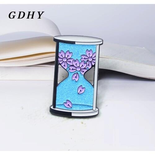 GDHY Cherry Blossoms Hourglass Brooch Blue Hourglass Violet Cherry Blossoms Sparkles Hard Enamel Pin Finish Kids Badge Jewelry