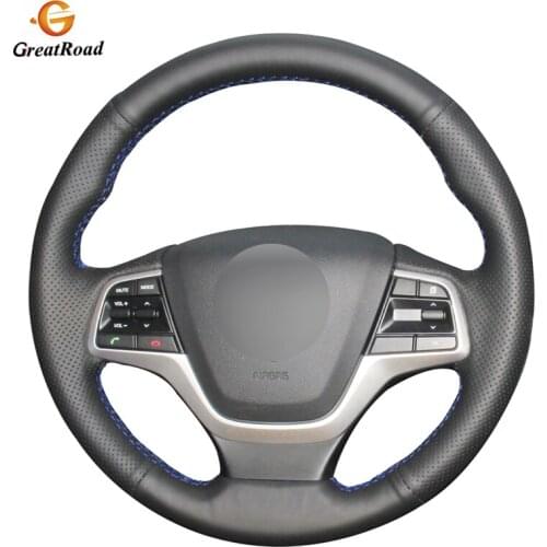 Black Genuine leather Car Steering Cover for Hyundai Elantra 4 2016-2019 Solaris 2017-2019 Accent 2018-2019