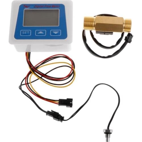 AOIXBCUROC Water Flow Meter, Digital Flow Meter Water Flowmeter Temperature Time Record wi G1/2 Flow Sensor