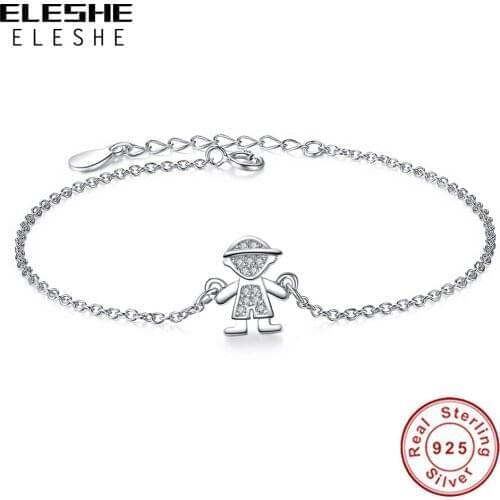 ELESHE Wholesale 925 Sterling Silver Boy Figure Charm Bracelet With Clear Crystal CZ For Women Trendy Simple Jewelry