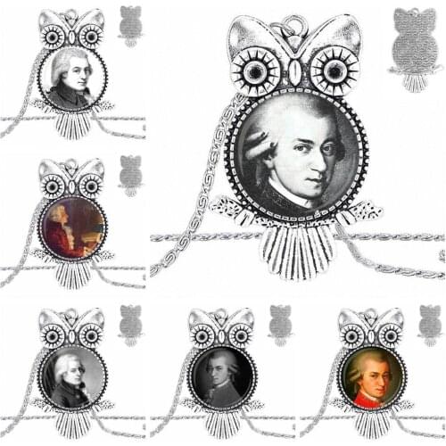 EJ Glaze For Women Girls Handmade Wolfgang Mozart Composer Jewelry Fashion Statement Necklace Glass Necklaces Pendants