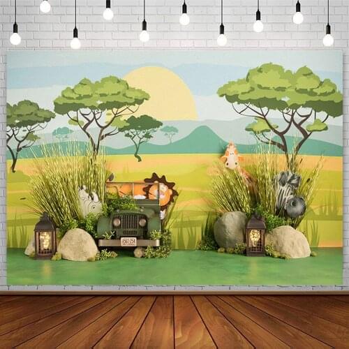 Avezano Birthday Party Backdrops Baby Shower Forest Jungle Car Lion Photographic Backgrounds Photo Studio Photophone Decor Props