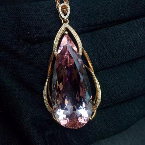 Fine Jewelry Real Pure 18 K Rose Gold Jewelry AU750 100% Natural Morganite Gemstone 35.7ct Pendants for Women Fine Necklace