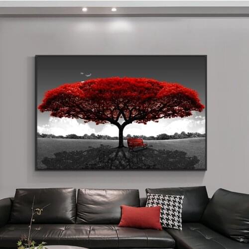 Canvas Painting Wall Art Red Tree Plant Posters and Prints Wall Pictures for Living Room Decoration Home Decor Frameless